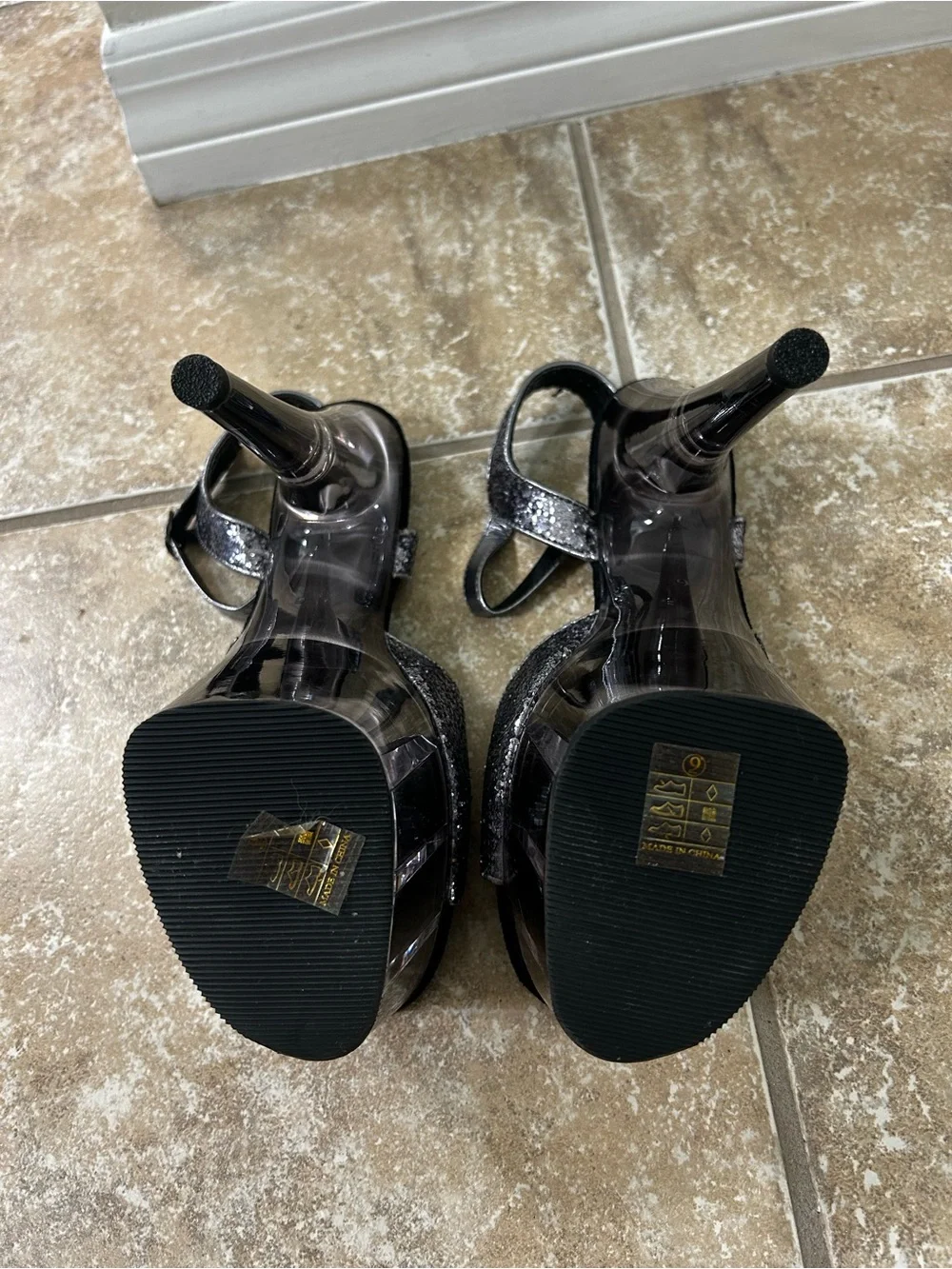 Silver Glitter Platform High Heel Sandals - Women's Pleaser Adore